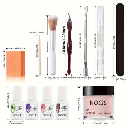 Dip Powder Nail Kit with NOCIS Label, 20 Pink Purple Brown Glitter Powders, Four Liquids and Nail Tools