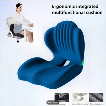 Contoured One-Piece Seat Cushion with Ribbed Back Support, Non-Slip Base and Five Color Options