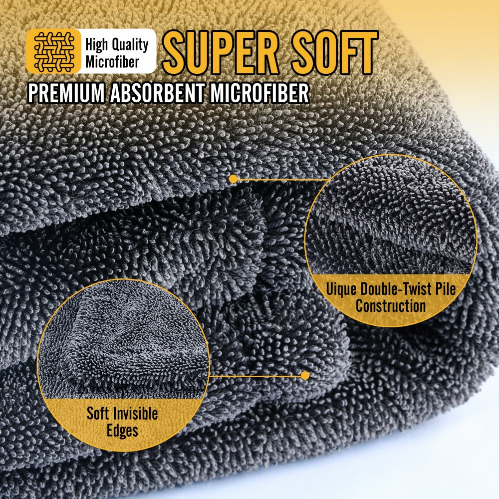 Car Drying Towel in 24 x 36-Inch 1500 GSM Edgeless Microfiber, Available as One or Two Pieces