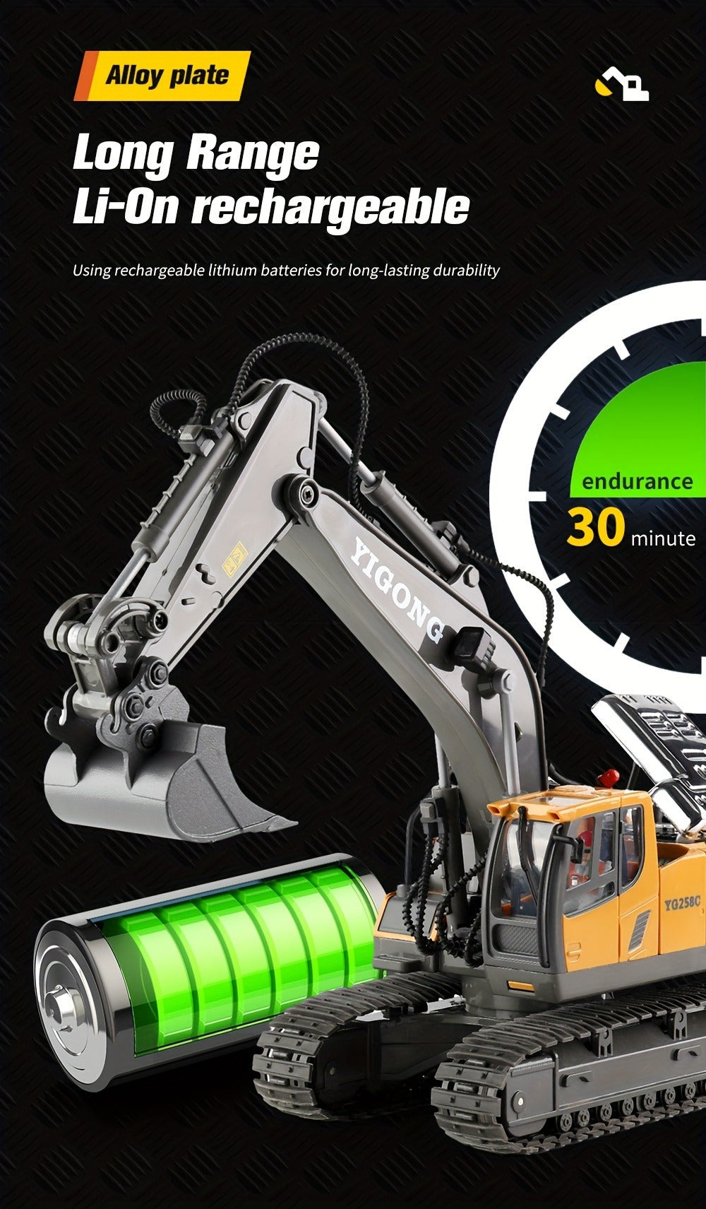 RC Bulldozer 1:24 Scale Alloy with 680° Rotation & Working Arm, 2.4GHz Remote Control Construction Vehicle for Kids