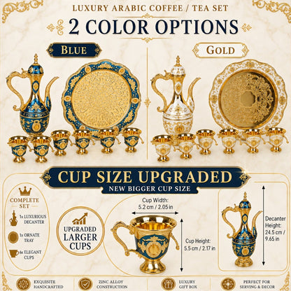 Vintage Turkish Coffee Tea Set – Zinc Alloy Teapot, 6 Cups & Tray | European Style Luxury Gift Set for Tea, Coffee & Cappuccino