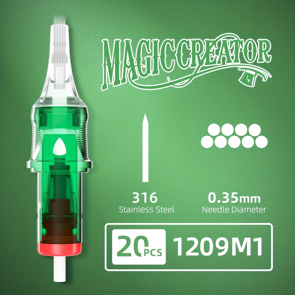 Tattoo Cartridge Needles with MAGICCREATOR Label, 20-Piece Box with 25 RL RS CM M1 Options