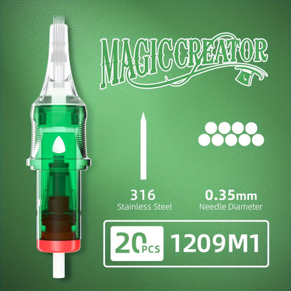 Tattoo Cartridge Needles with MAGICCREATOR Label, 20-Piece Box with 25 RL RS CM M1 Options