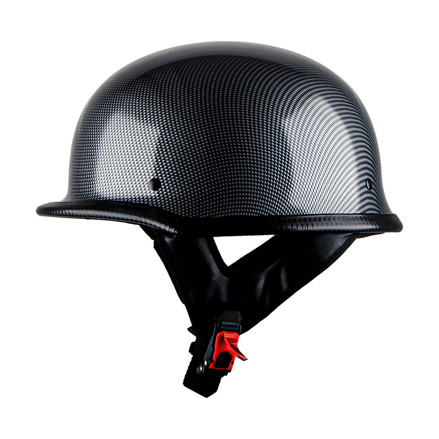 German Style Motorcycle Half Face Helmet – Novelty Skull & Carbon Fiber Design, UV Glossy Finish, Removable Washable Padding