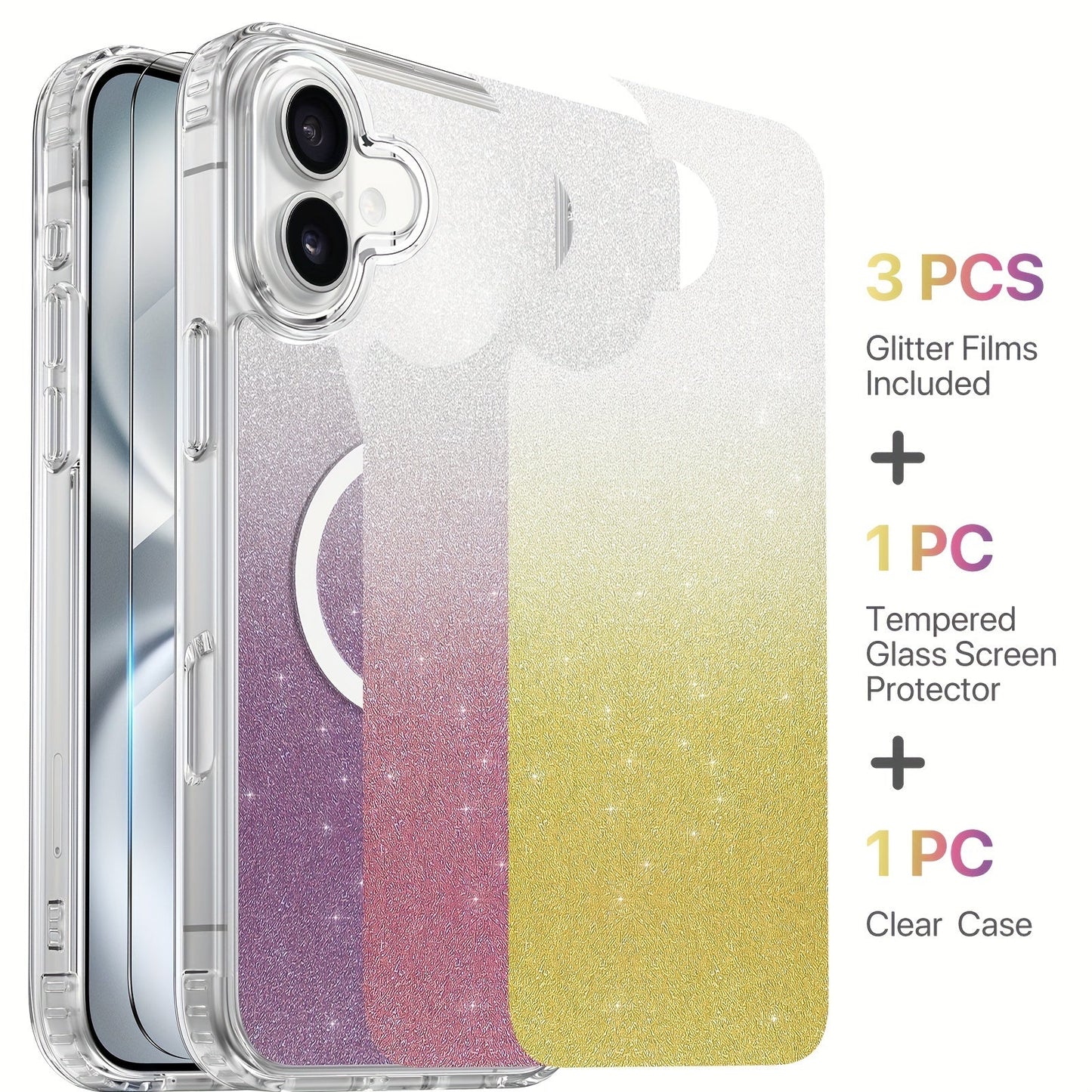 Phone Case Clear TPU and PC Three-Piece Bundle with Screen and Camera Lens Protectors for Select iPhone Models