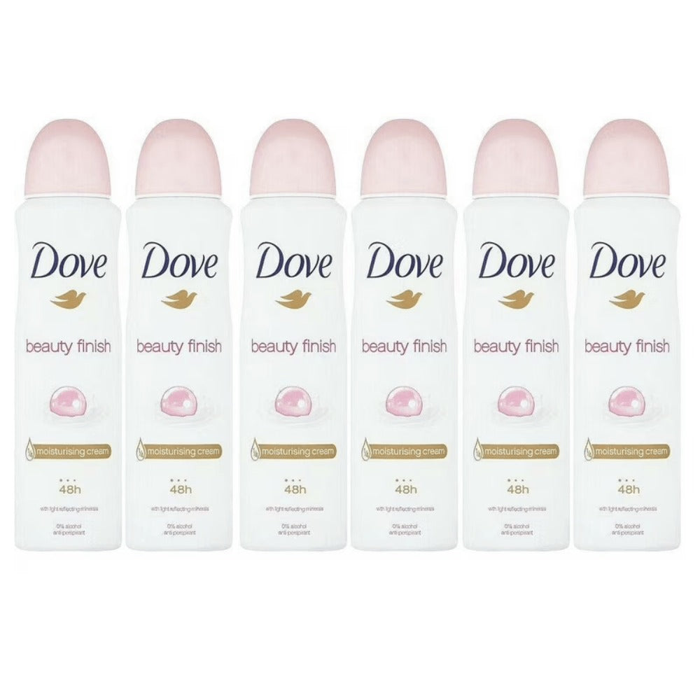 Dove Beauty Finish Antiperspirant Body Spray, Six 5 fl oz Cans with Pink-Cap Can Presentation