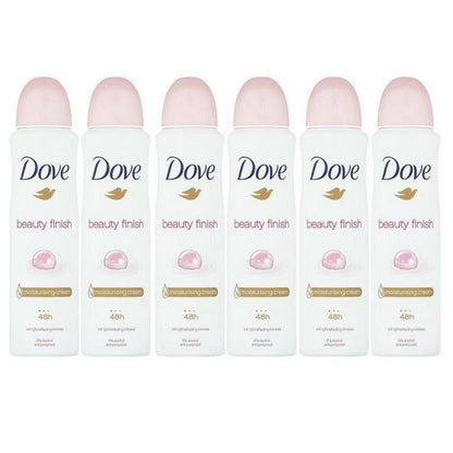 Dove Beauty Finish Antiperspirant Body Spray, Six 5 fl oz Cans with Pink-Cap Can Presentation