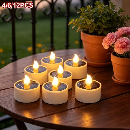 Solar Flameless Candles Outdoor LED Tealight with Dusk to Dawn Sensor Flickering Light for Entryways, Bedrooms and Living Spaces