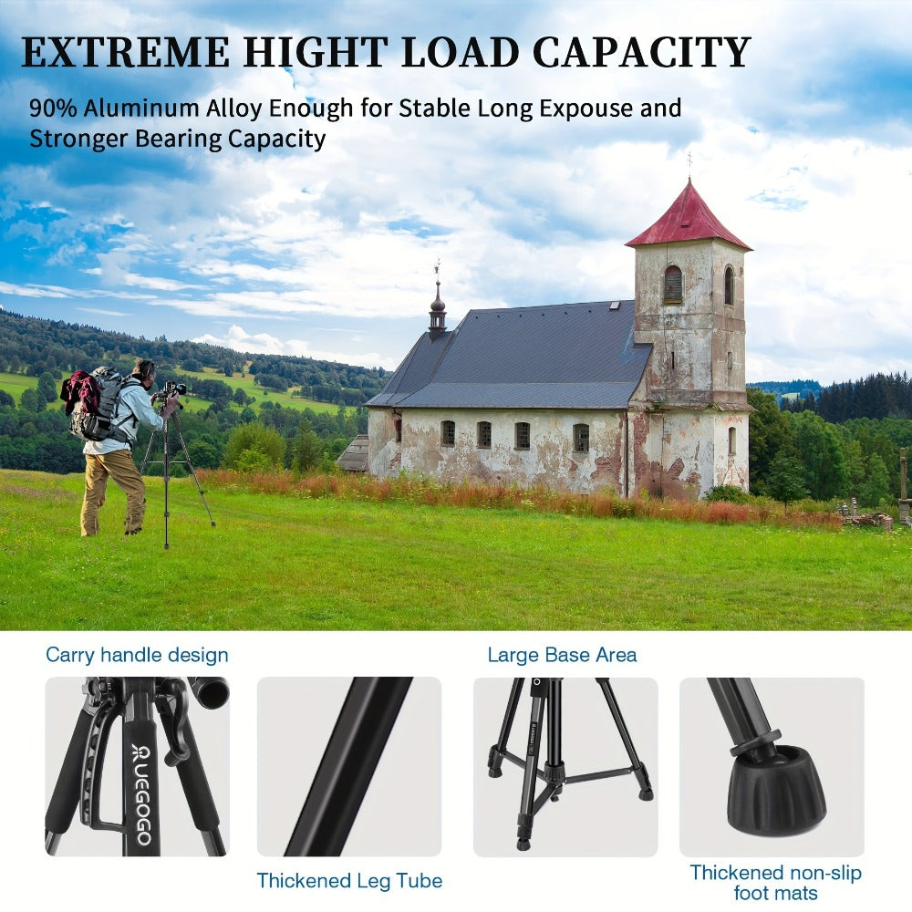 60-Inch Camera Tripod in Black with Pan-and-Tilt Head, Quick-Release Plate, Phone Holder and Storage Bag