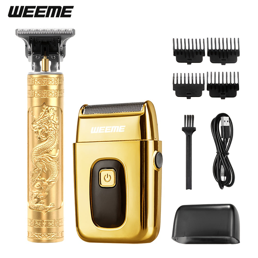 Beard Trimmer Set for Men - USB Rechargeable Hair Clipper & Grooming Kit with Battery Indicator, Comb Attachments