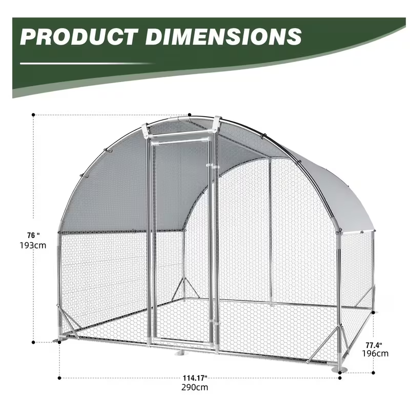 Metal Chicken Run Walk-in Poultry Enclosure with UV Protection - Dome Flat & Spire Roof Styles