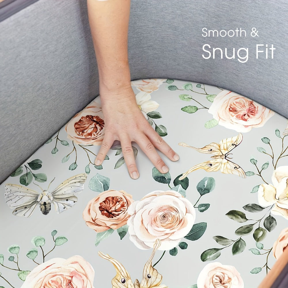 Two-Pack Printed Microfiber Fitted Sheets with Pink Flower, Whale or Deer Patterns for Portable and Home Mattresses