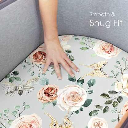 Two-Pack Printed Microfiber Fitted Sheets with Pink Flower, Whale or Deer Patterns for Portable and Home Mattresses