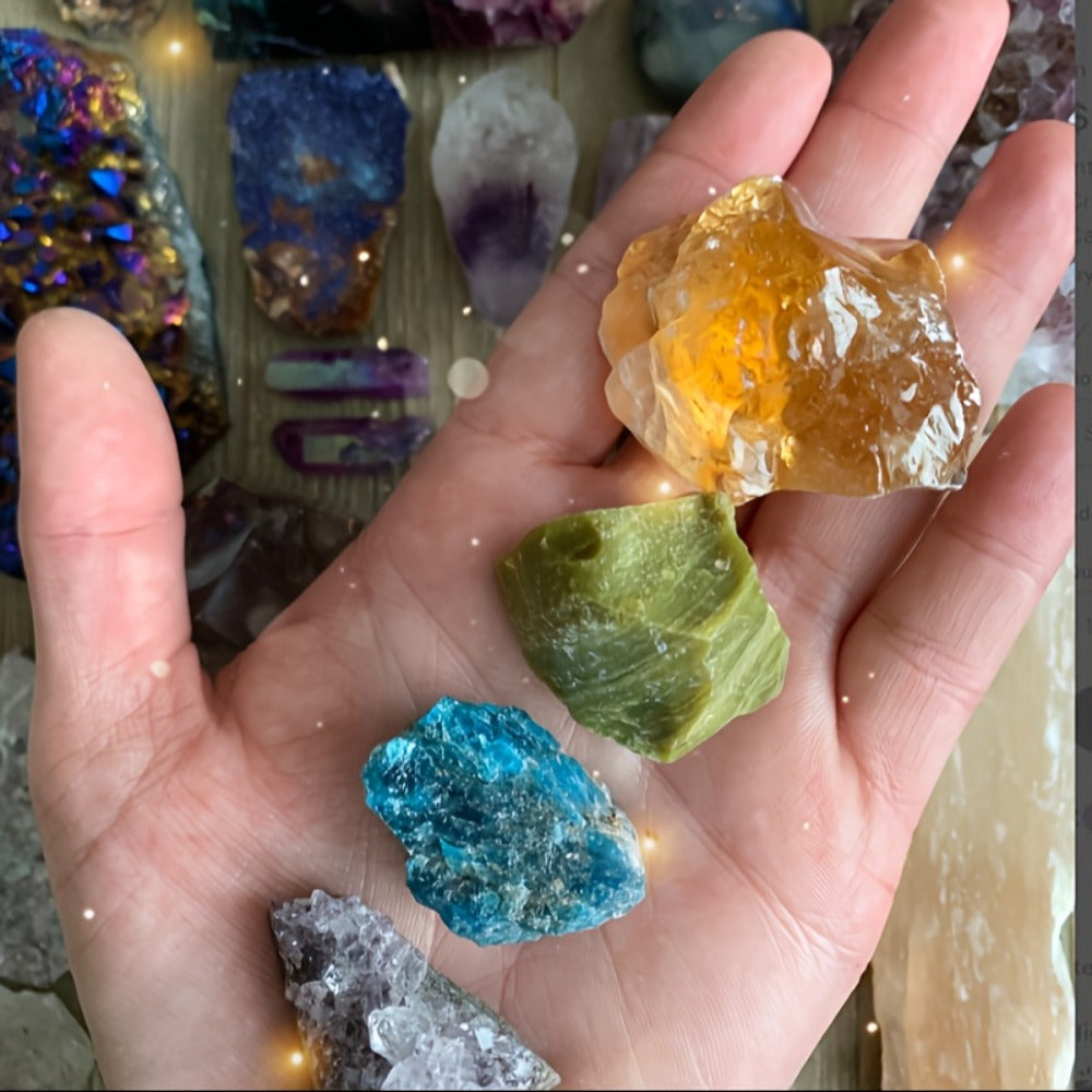 Crystal Gift Box Set 450g, Raw Stones, Agate & Crystal Carvings Collection Box for Home Decor, Office Ornaments & Holiday Gifts