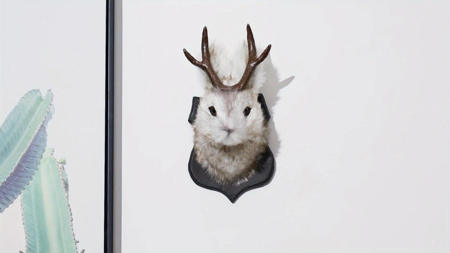 Jackalope Wall Mount Faux Taxidermy Rabbit Head with Antlers - Whimsical 3D Resin Animal Wall Art for Home