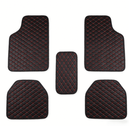 Quilted PU Car Floor Mats, Five-Piece Front and Rear Set in Red, Beige or Brown Color Options