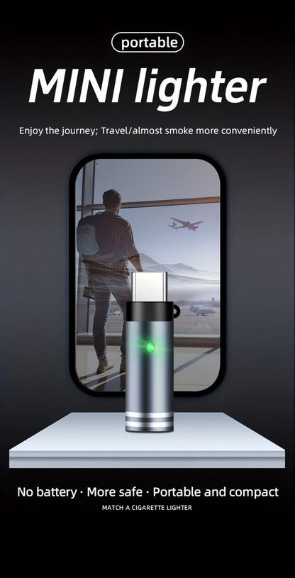 USB-C Plug-In Heating-Coil Electric Lighter in Black with Compact Cylindrical Body for Direct Phone Power