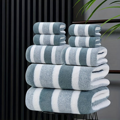 Bath Hand Towels, Towel Set 8 Piece Two-Color Striped Mix with 2 Bath, 2 Face and 4 Hand Towels in Four Colors