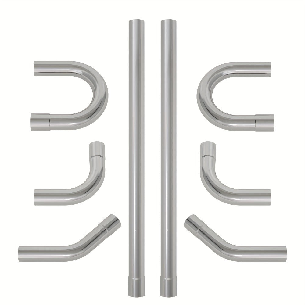 2.5 Inch Exhaust Pipe Kit Mandrel Bend – 8pcs Universal Mild Steel 16 Gauge Tubing with 90° 45° U-Bend & Straight Pipes for Custom Exhaust