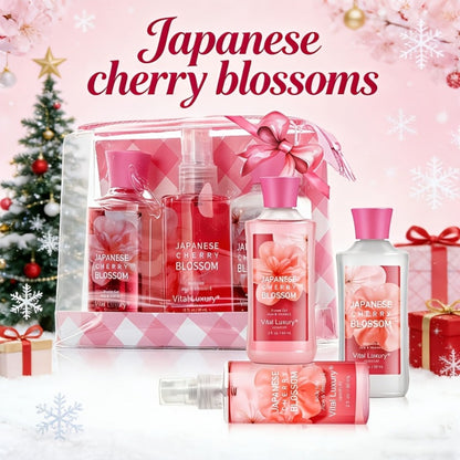 Bath Body Care Gift Set Shower Gel Body Lotion Body Mist Aloe Vera Vitamin E Glycerin Deep Moisturizing Fragrance Set for Women Cherry