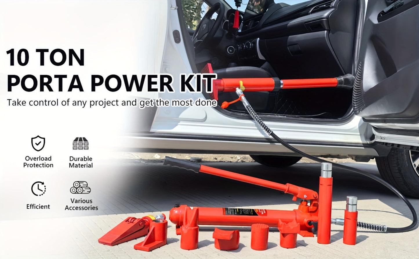 Porta Power Hydraulic Jack Kit 4 / 10 / 20 Ton, High Carbon Steel Body Repair Ram Set for Pulling Pushing Lifting Bending Straightening