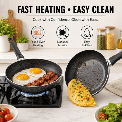 Nonstick Frying Pan Set 7pcs – 8.5" & 10" Aluminum Skillets with Deep Frying Pan, Fast Heating, Easy Clean