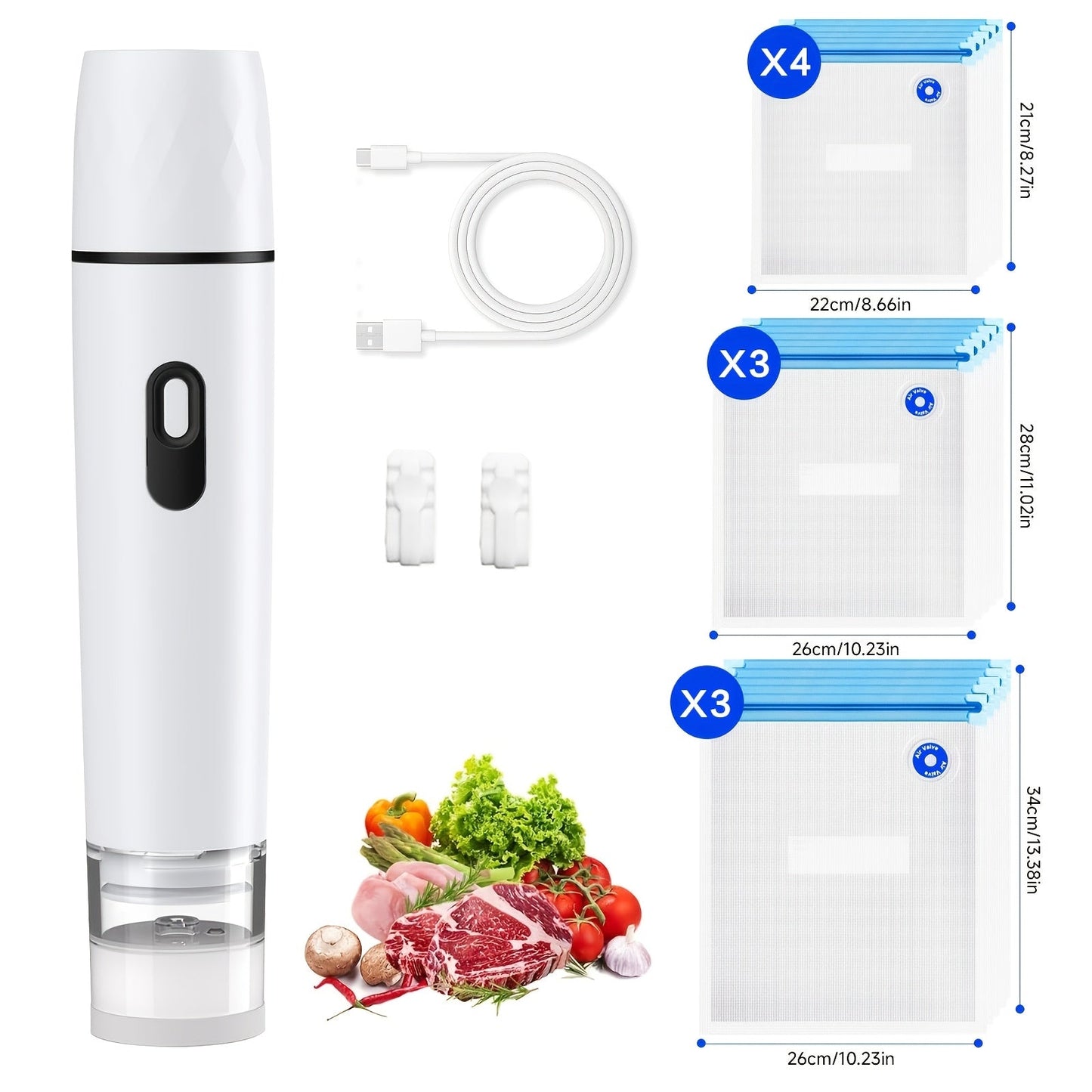 Vacuum Sealing Machine with Reusable Vacuum Bags, Compact Handheld Food Sealer, Portable Meal Storage Device