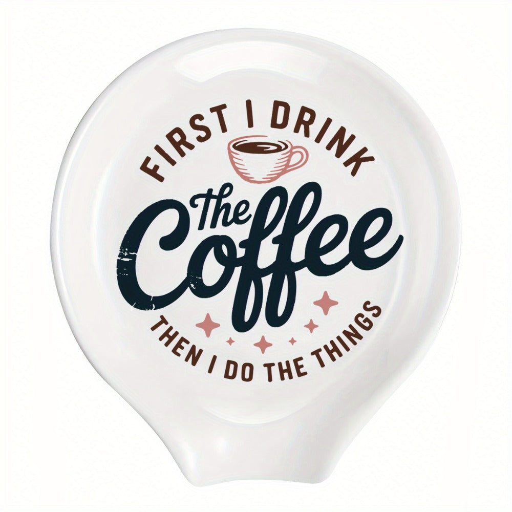 Ceramic Spoon Rest Funny Coffee Quote, "A Cup of No Return" Ceramic Utensil Holder for Coffee & Tea Spoons