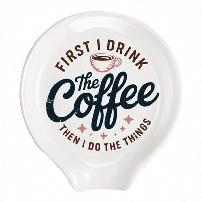 Ceramic Spoon Rest Funny Coffee Quote, "A Cup of No Return" Ceramic Utensil Holder for Coffee & Tea Spoons