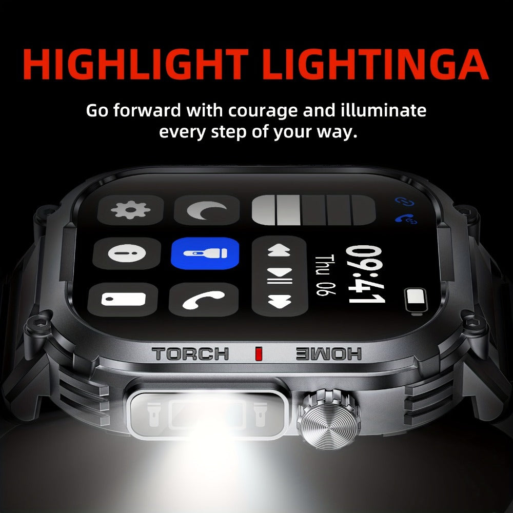 Smartwatch for Men 2.02 Inch with LED Flashlight, Wireless Calling and Activity Tracking for Outdoor Use