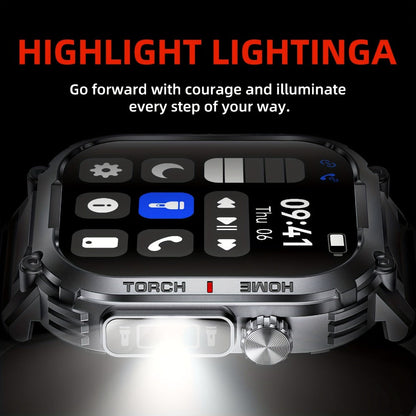 Smartwatch for Men 2.02 Inch with LED Flashlight, Wireless Calling and Activity Tracking for Outdoor Use
