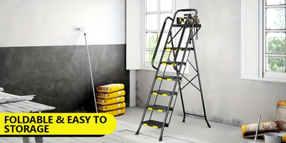 6 Step Ladder with Handrails & Tool Platform, Folding Step Stool Wide Pedal Steel Safety Ladder for Adults