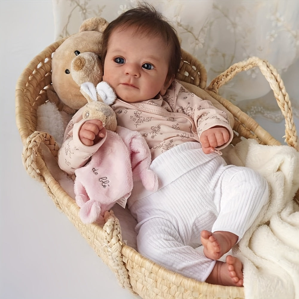 Reborn Doll, 19-Inch Full Silicone-Vinyl Figure with Poseable Limbs, Hand-Tied Hair and Accessory Set