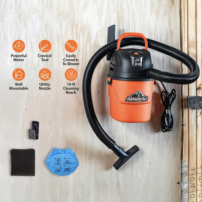 Portable Wet Dry Vacuum Cleaner 1.5 Gallon 2 Peak HP Shop Vac with Blower Function for Entryways, Bedrooms and Living Spaces