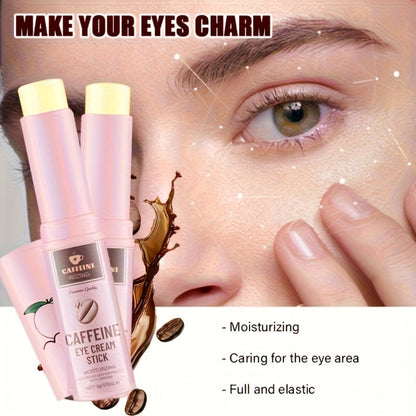 Two-Piece Caffeine-Labeled Eye Cream Stick Set with Coordinated Peach-Print Twist-Up Tube Design