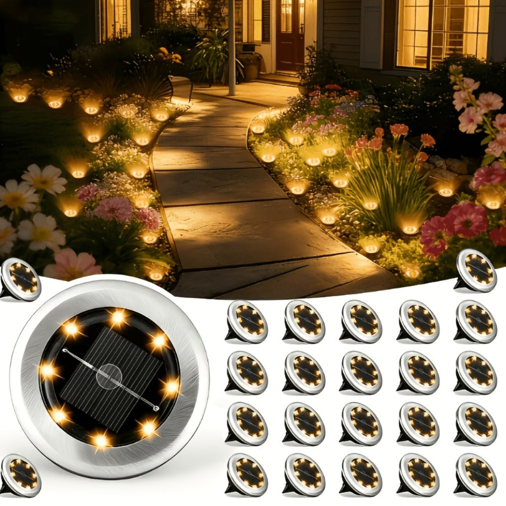 Solar Ground Lights Outdoor LED Path Lights - Stainless Steel In-Ground Solar Lights for Lawn Driveway Courtyard Garden Pathway