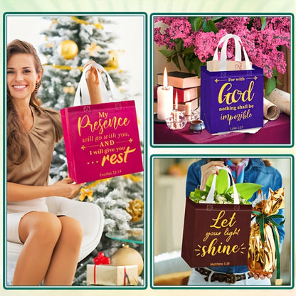 Gift Bag Set Bible Verse Print, 32 or 64 Non-Woven Bags in Eight Colors with White Handles and 9.06 x 8.66 x 4.33 Inch Size