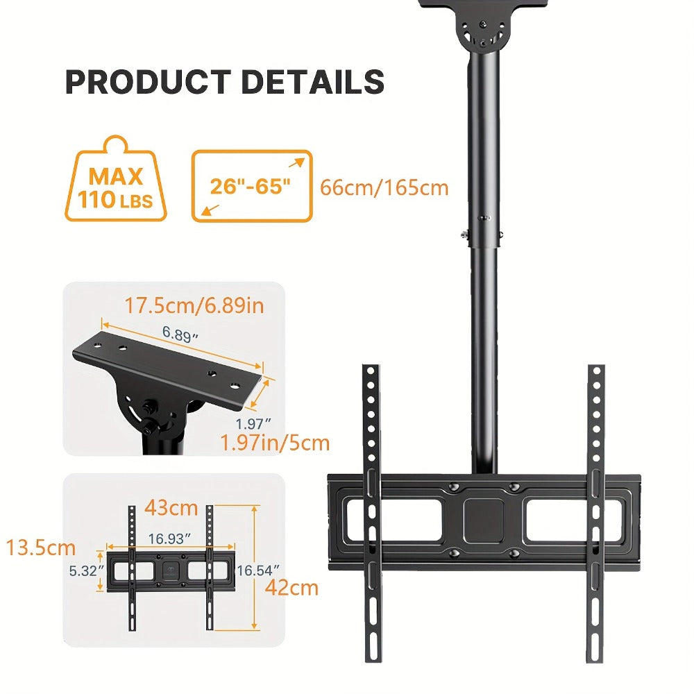 Ceiling TV Mount 37-75 Inch - 360° Swivel & Tilt Adjustable Bracket for Flat & Curved TVs up to, VESA 600x400mm