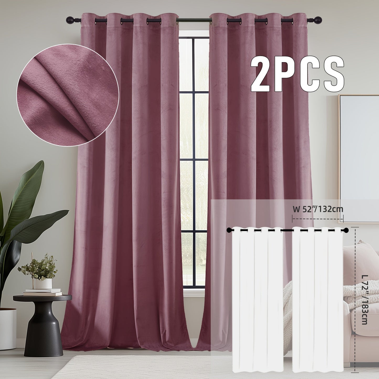 Velvet Room Darkening Curtains 2 Panels, Grommet Top Thermal Insulated Soundproof Blackout Curtains for Living Room Bedroom