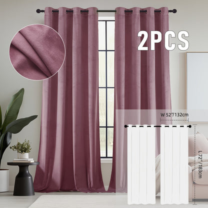 Velvet Room Darkening Curtains 2 Panels, Grommet Top Thermal Insulated Soundproof Blackout Curtains for Living Room Bedroom