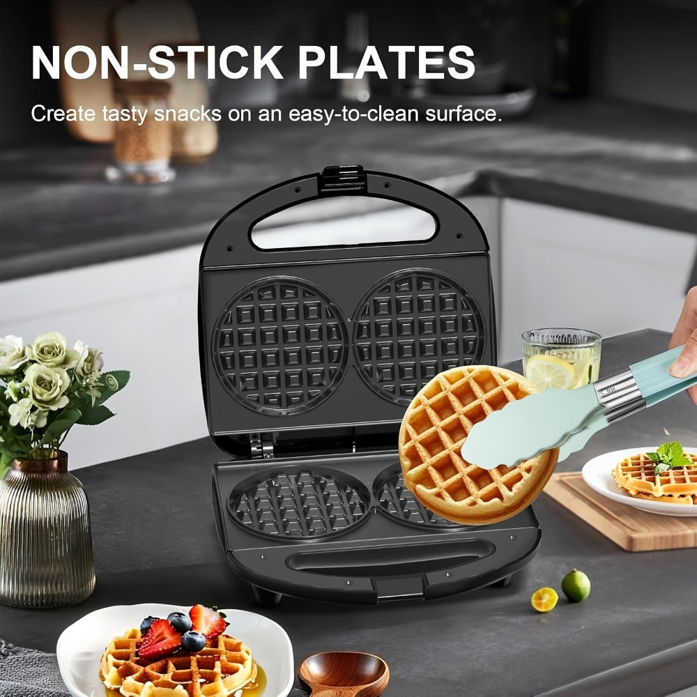 Mini Waffle Maker Machine Makes 8 Bite-Sized 2-Inch Waffles, Dual Non-Stick Aluminum Plates, Cool-Touch Handle