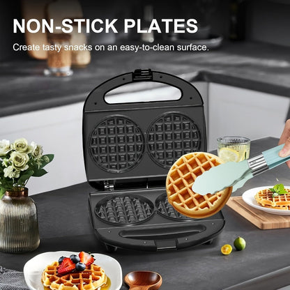 Mini Waffle Maker Machine Makes 8 Bite-Sized 2-Inch Waffles, Dual Non-Stick Aluminum Plates, Cool-Touch Handle