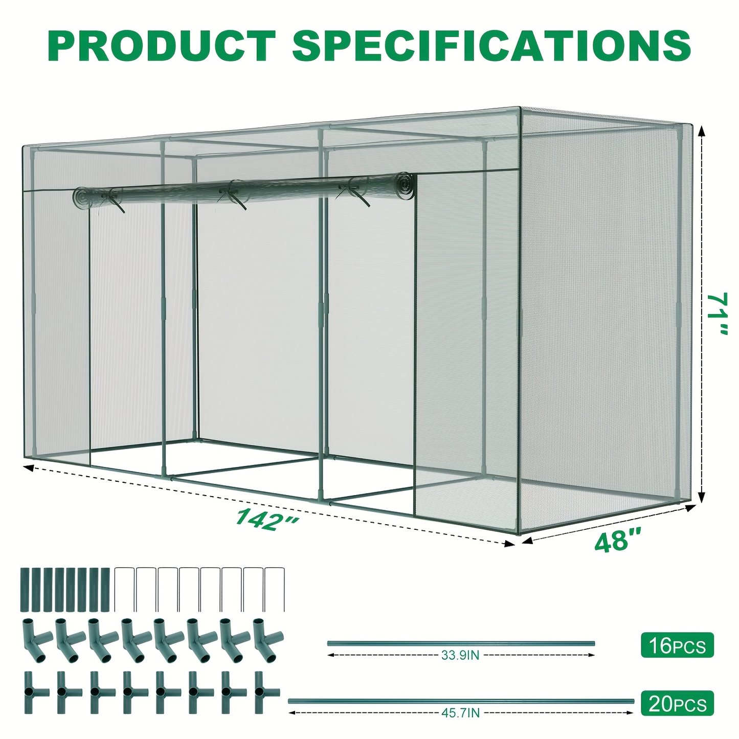 Plant Protection Tent Crop Cage with Zippered Door & Square Frame, Raised Garden Bed Cover Wind-Resistant for Outdoor Vegetables