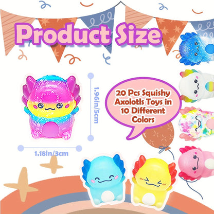 Axolotl Squishy Toys 20 Pack Slow Rising Fidget Sensory Stress Toys for Kids, Cute Salamander Newt Ice Cream Shape Squeeze Toys
