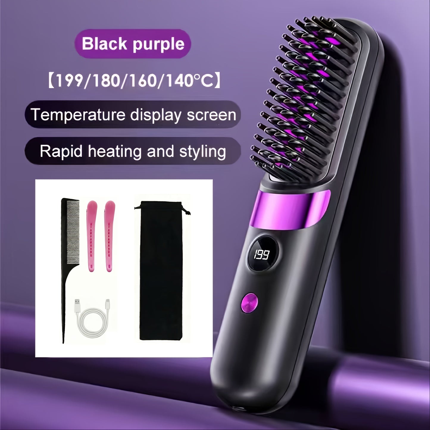 Cordless Hair Straightening Brush USB Rechargeable Portable Heated Straightener Comb Mini, for Home, Travel and Salon Hair Styling
