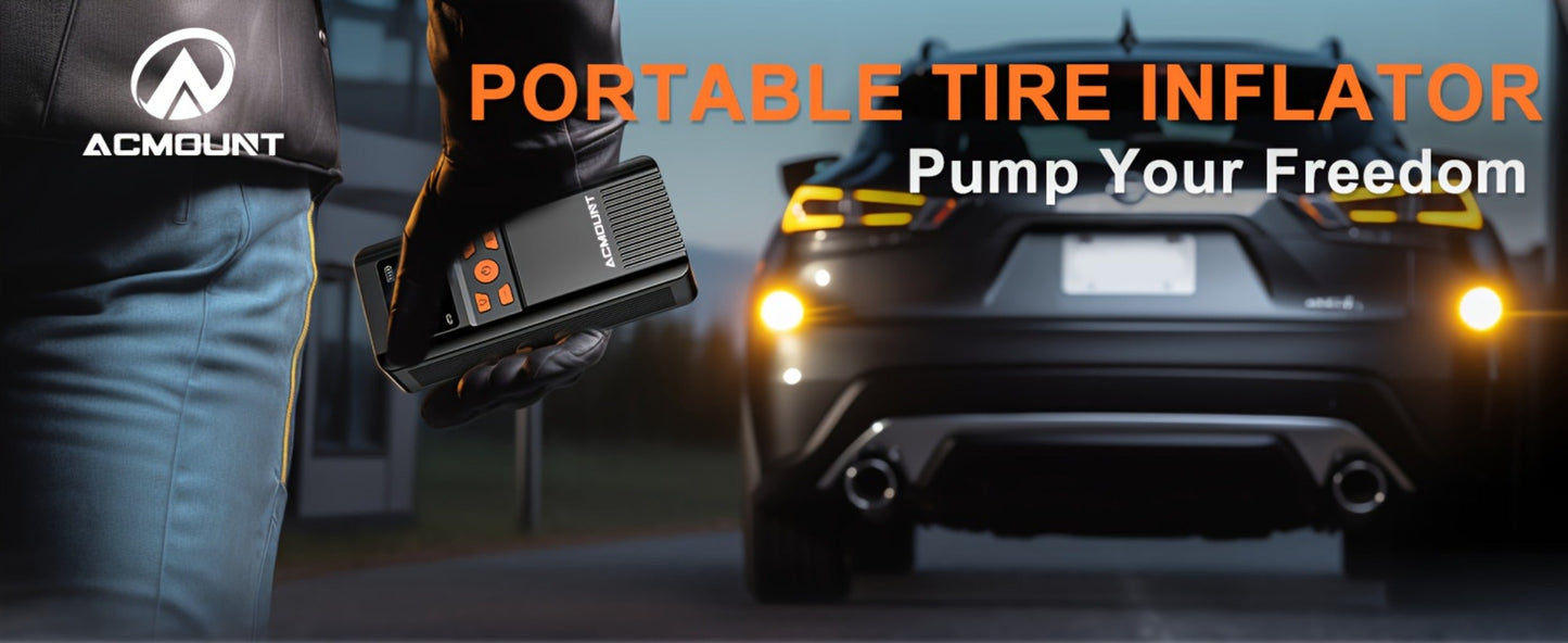 Portable Tire Inflator Cordless Air Compressor – 150PSI Fast Inflation, 5000mAh Rechargeable Battery, Digital Pressure Gauge, LED Light
