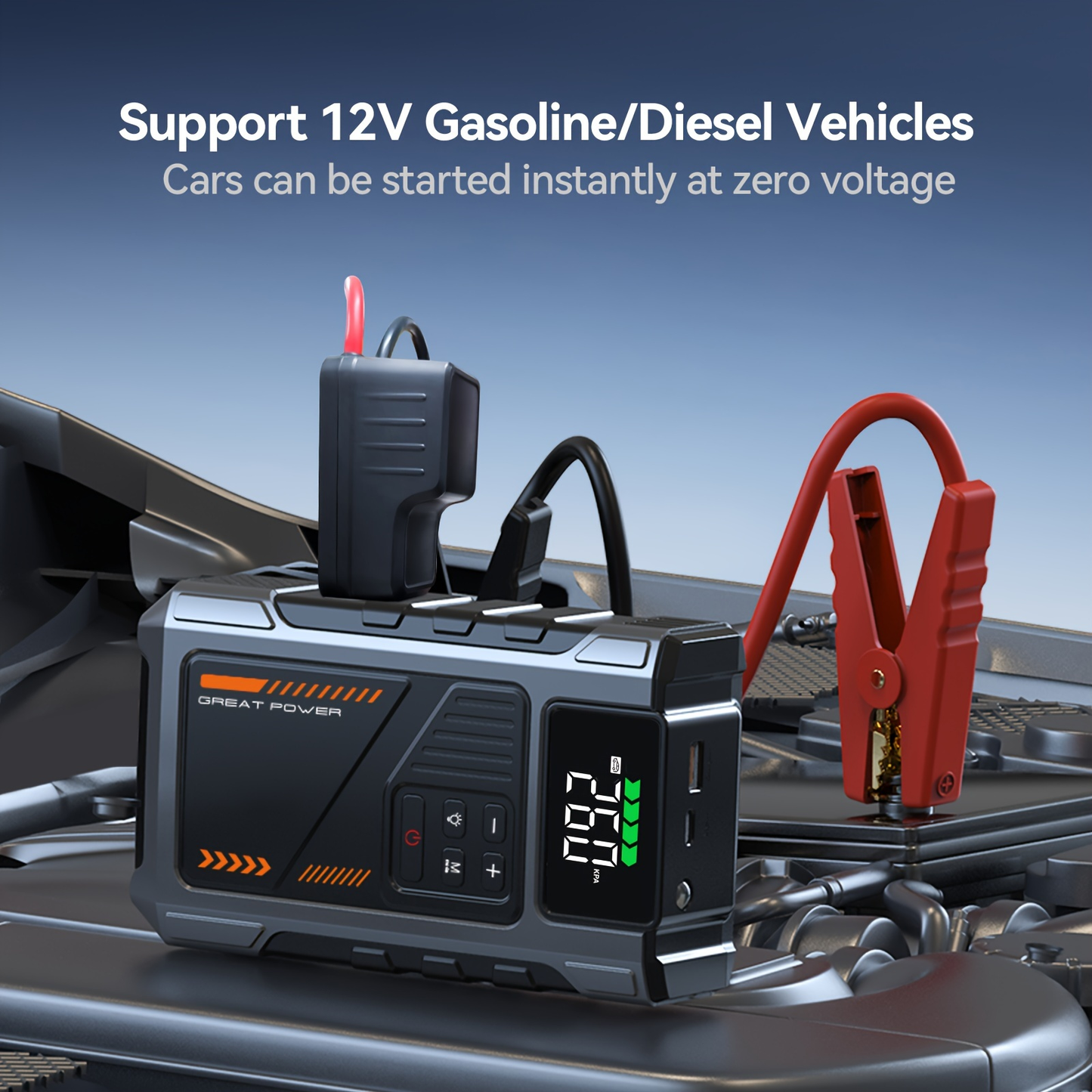 Jump Starter with Air Compressor 5000A Peak 150PSI Tire Inflator 5-in-1 Portable Car Battery Jump Pack for Garden, Patio and Yard Use