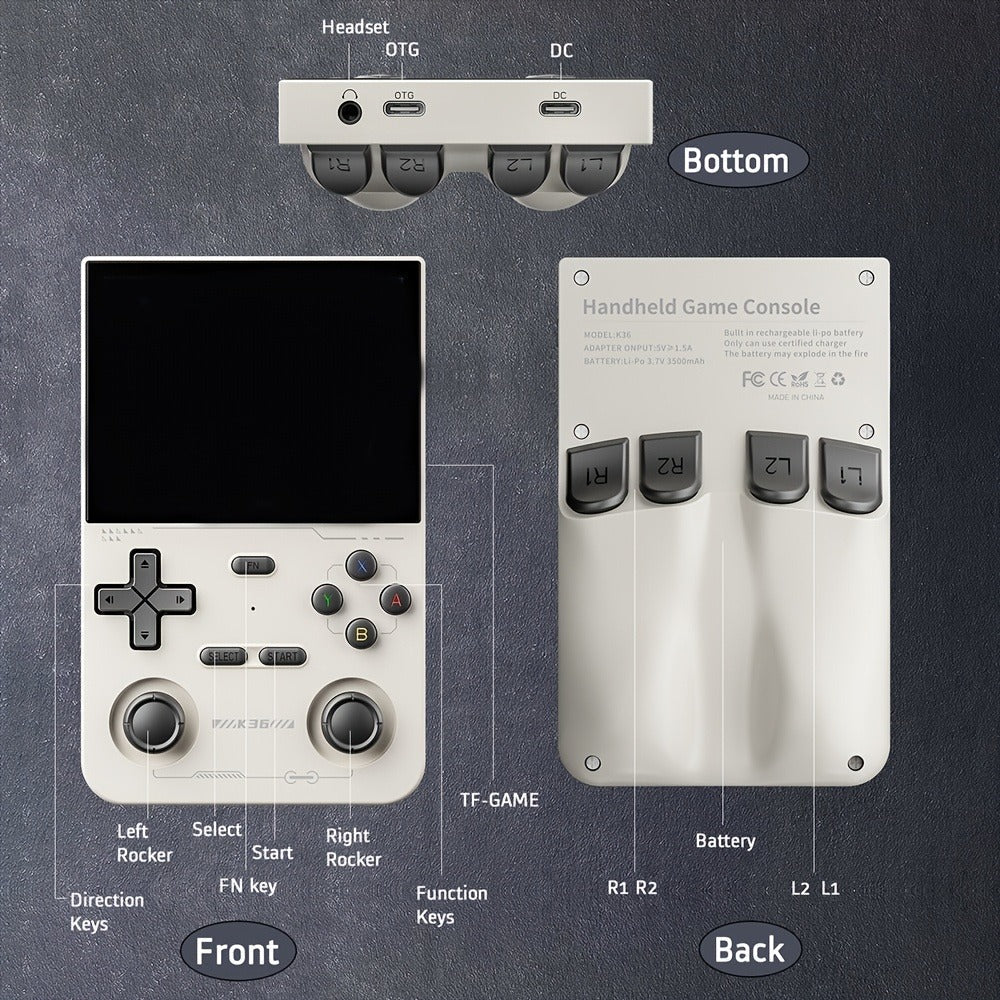 Portable Handheld Game Console Open 3.5 Inch IPS Screen 64GB TF Card Pre-Installed Emulator Ultra Long Battery OTG