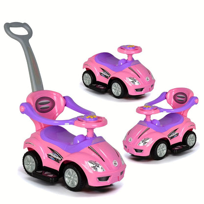 3-in-1 Toddler Push Ride & Walker Car, Baby Ride-On Toy with Guardrail, Music & Under-Seat Storage for Ages 18-36 Months