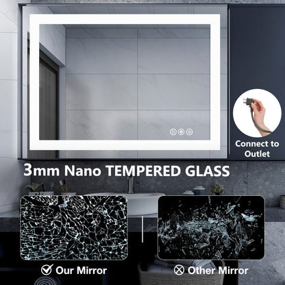 LED Bathroom Mirror with Anti-Fog, Dimmable Vanity Mirror, 3 Color Lighting Modes, Dual Light, Wall Mounted Horizontal or Vertical